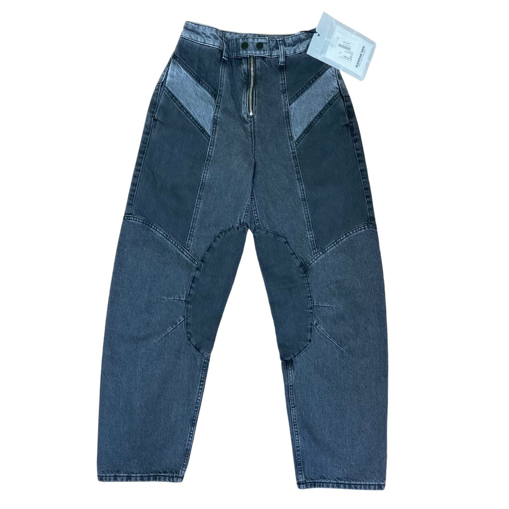 AUTHENTIC Alexander McQueen Women’s Fantasma Moto Tapered Black Grey Denim Jeans
